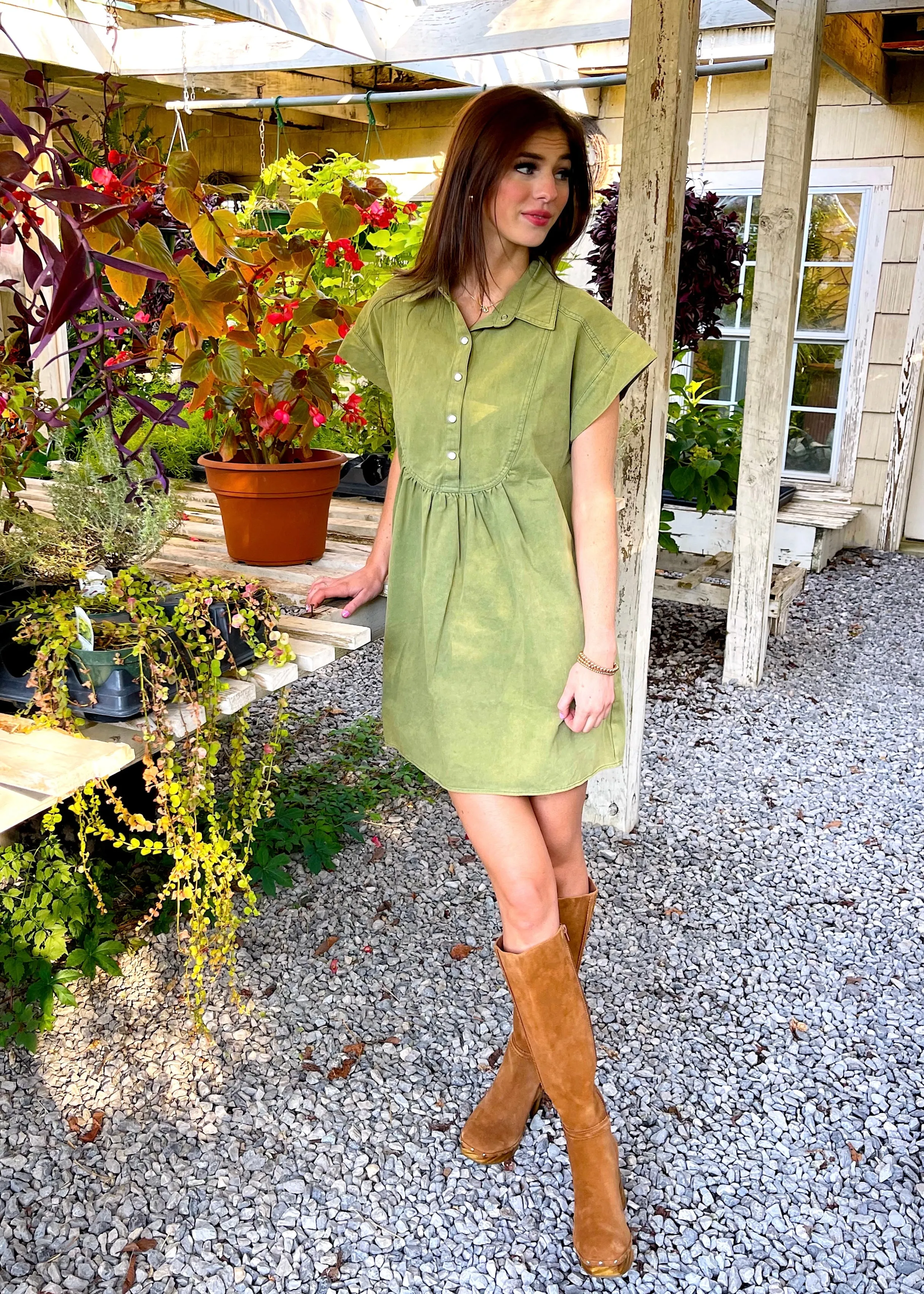 Cutie Girl Denim Dress | Olive