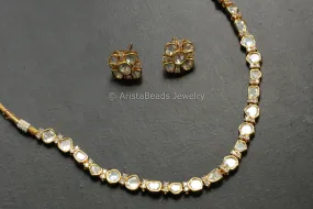 Dainty Polki & Micro CZ Necklace Set  - Gold