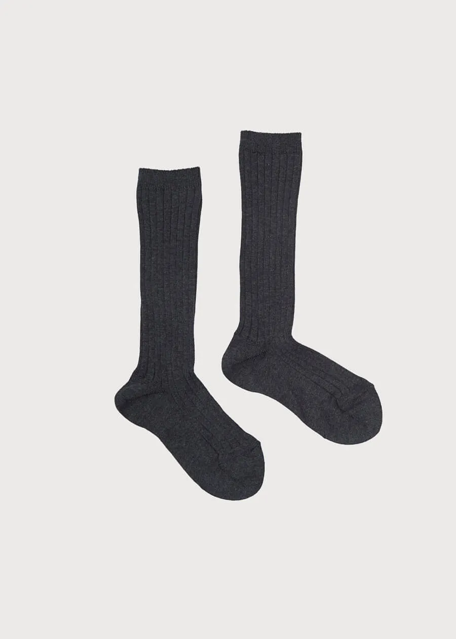 Dark Grey Ribbed Knee-High Socks (3mths-8yrs)