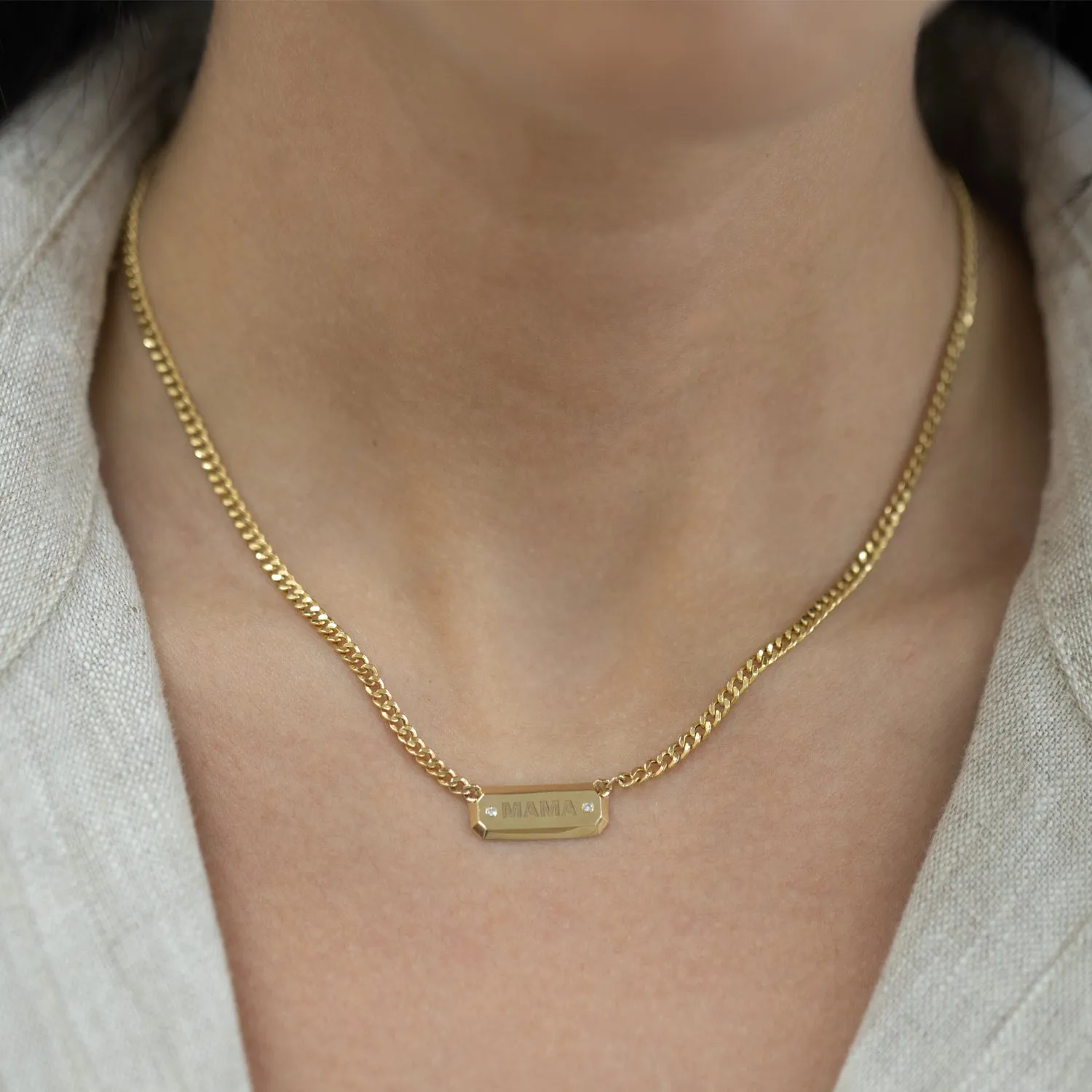 Diamond Beveled ID Cuban Chain Necklace