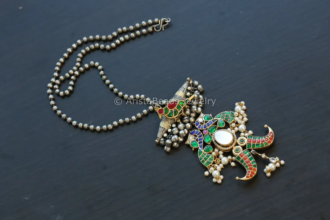 Dual Tone Fusion Jadau & MOP Pendant Necklace