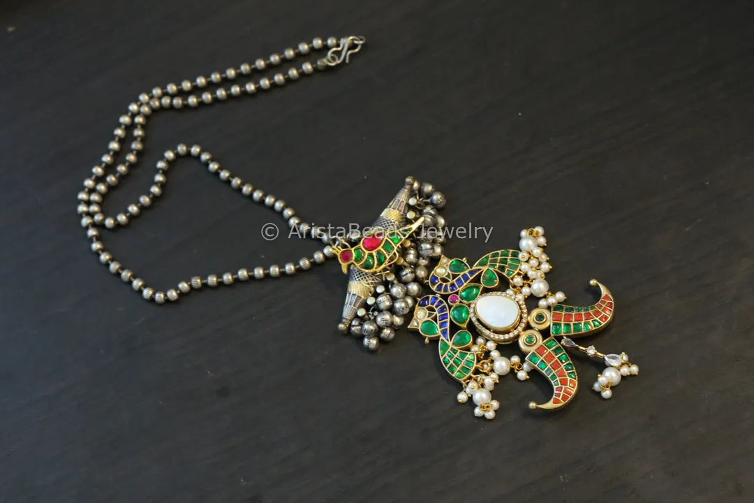 Dual Tone Fusion Jadau & MOP Pendant Necklace