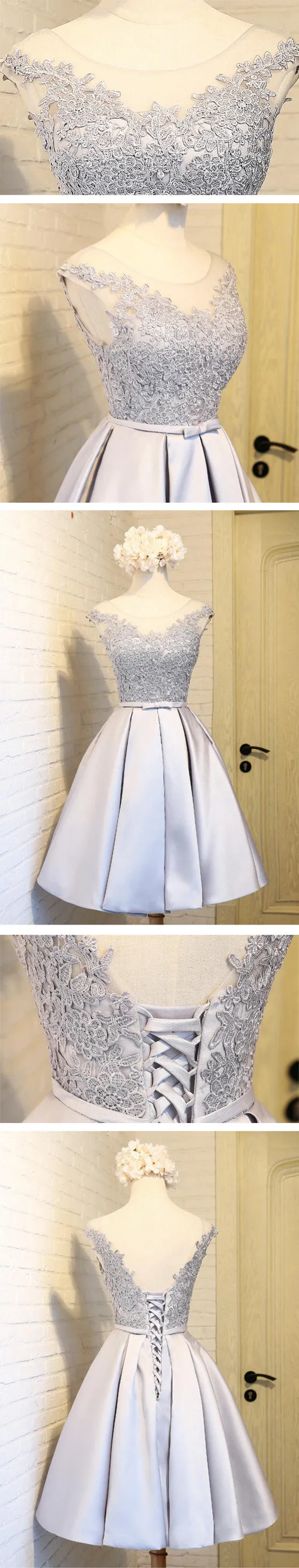 Elegant Sleeveless  Lace Up Back  Appliques Clairvoyant Outfit Satin Skirt Tea Length Homecoming Dress,BD0136