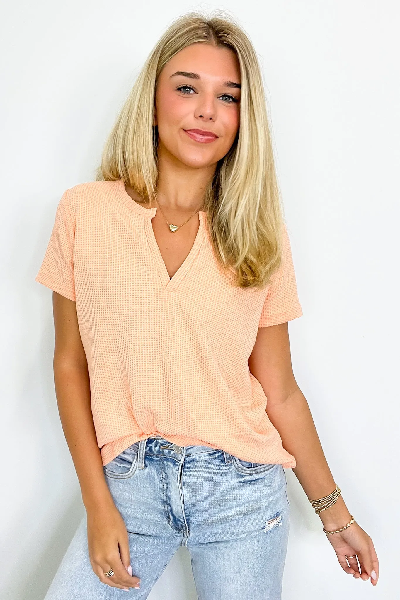 Ellie Waffle Knit V-Neck Top - BACK IN STOCK