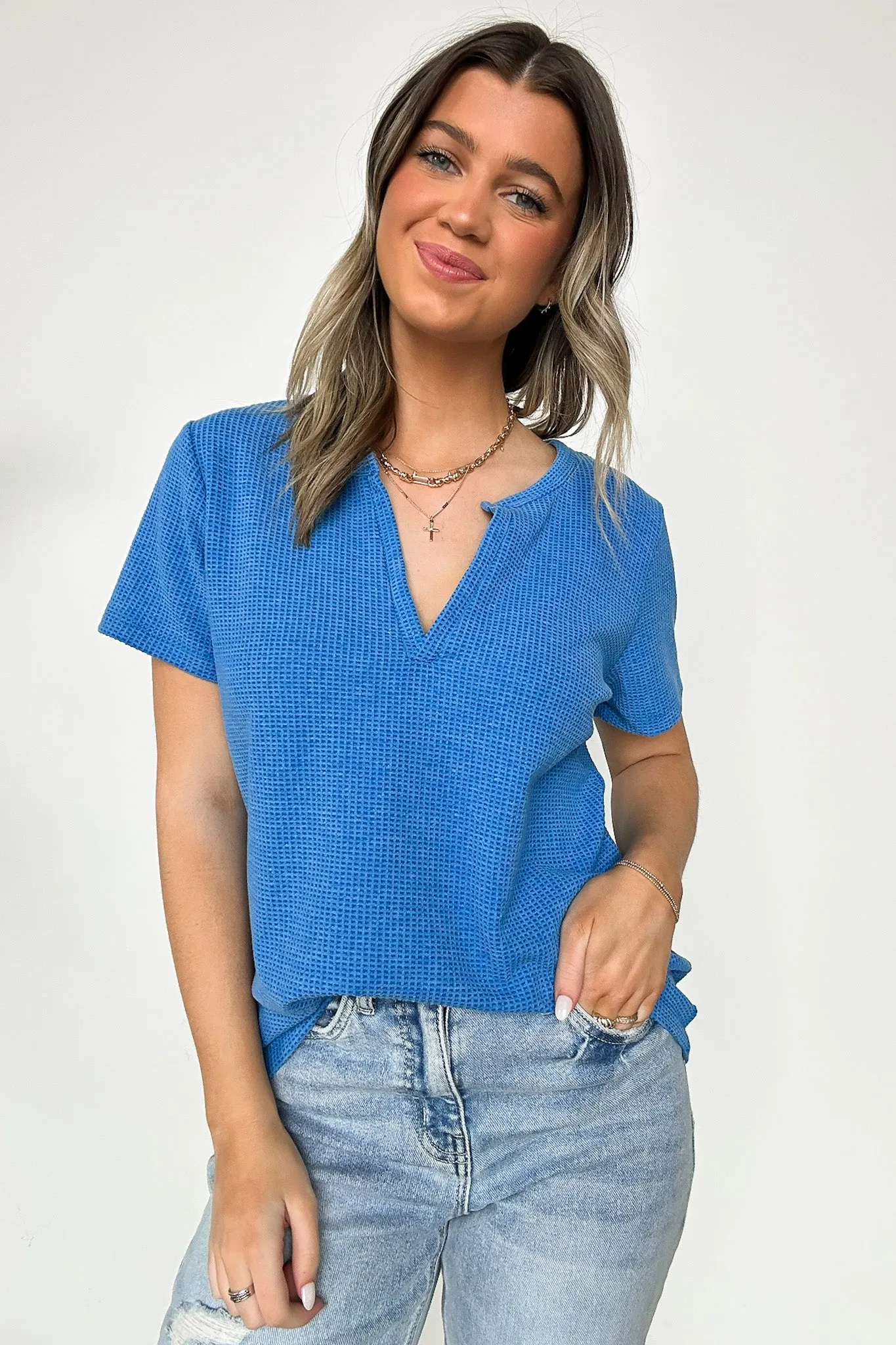 Ellie Waffle Knit V-Neck Top - BACK IN STOCK