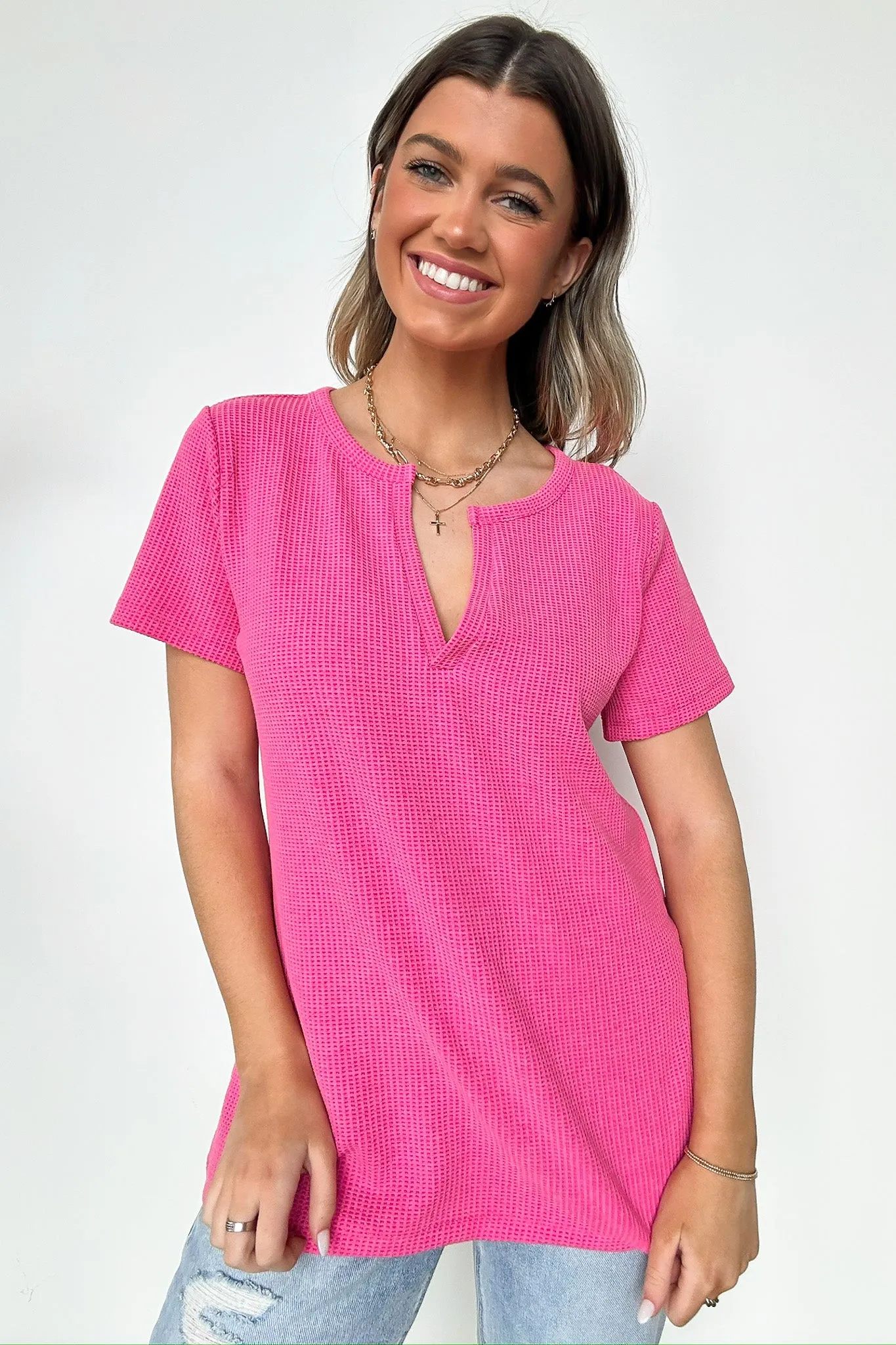 Ellie Waffle Knit V-Neck Top - BACK IN STOCK