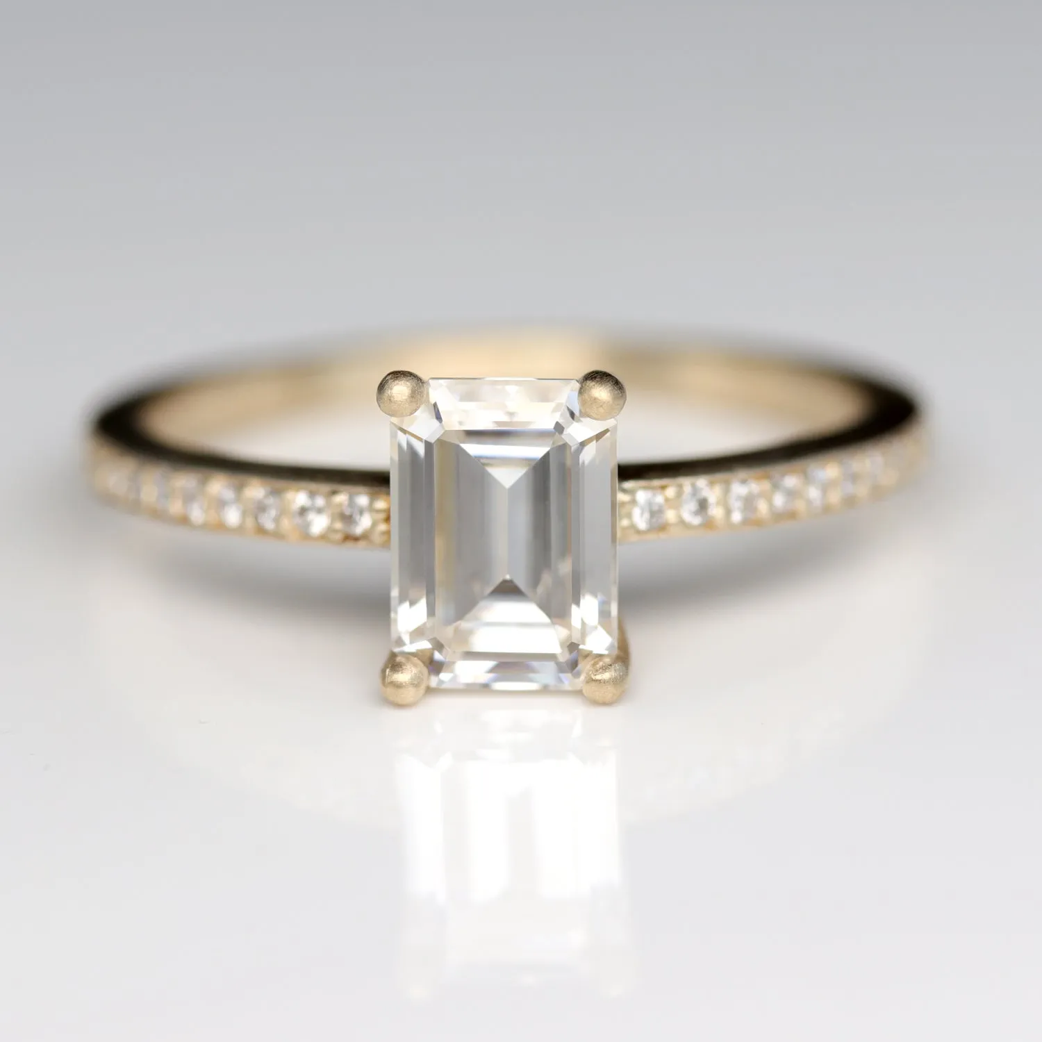 Emerald Cut Pave Basket Solitaire Engagement Ring