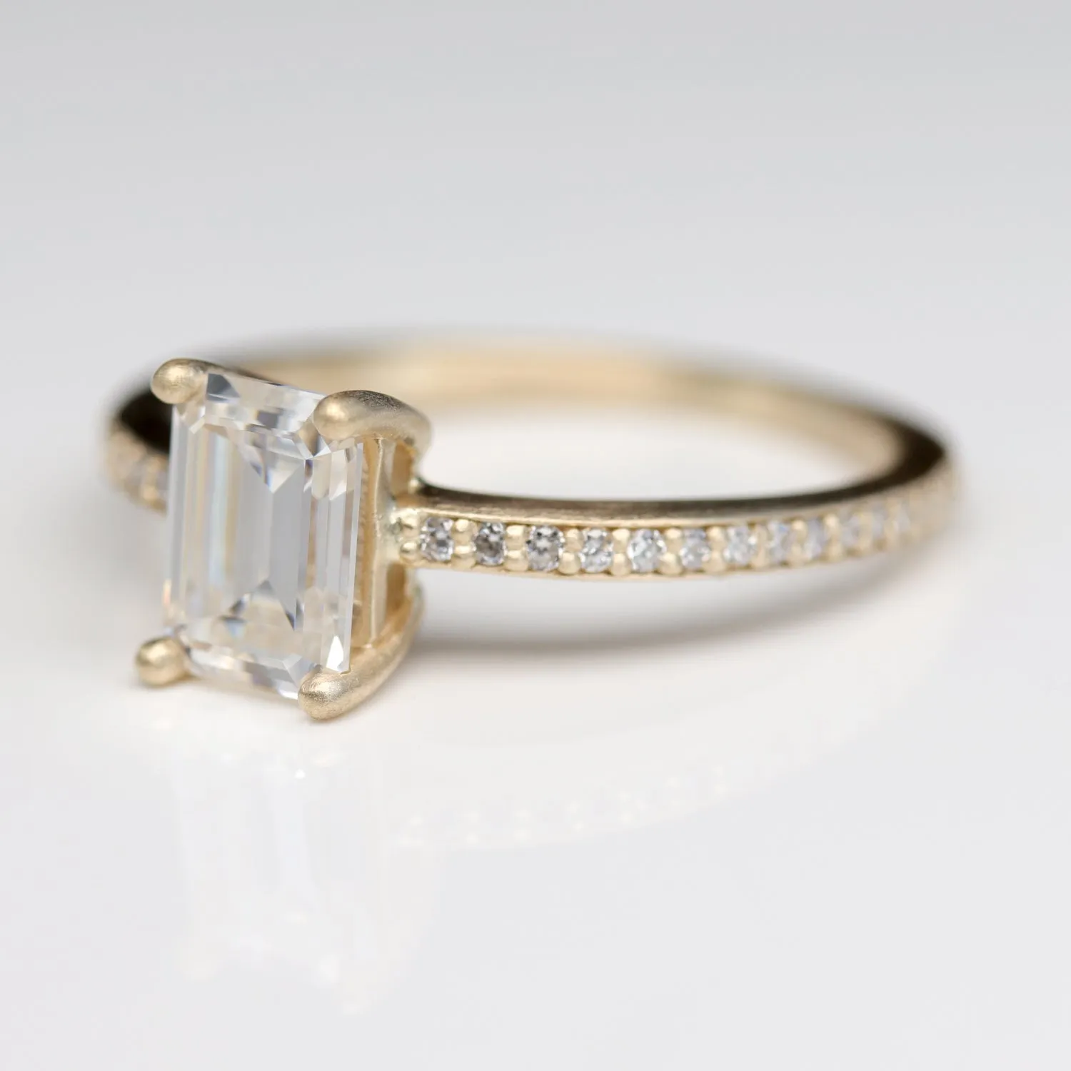 Emerald Cut Pave Basket Solitaire Engagement Ring