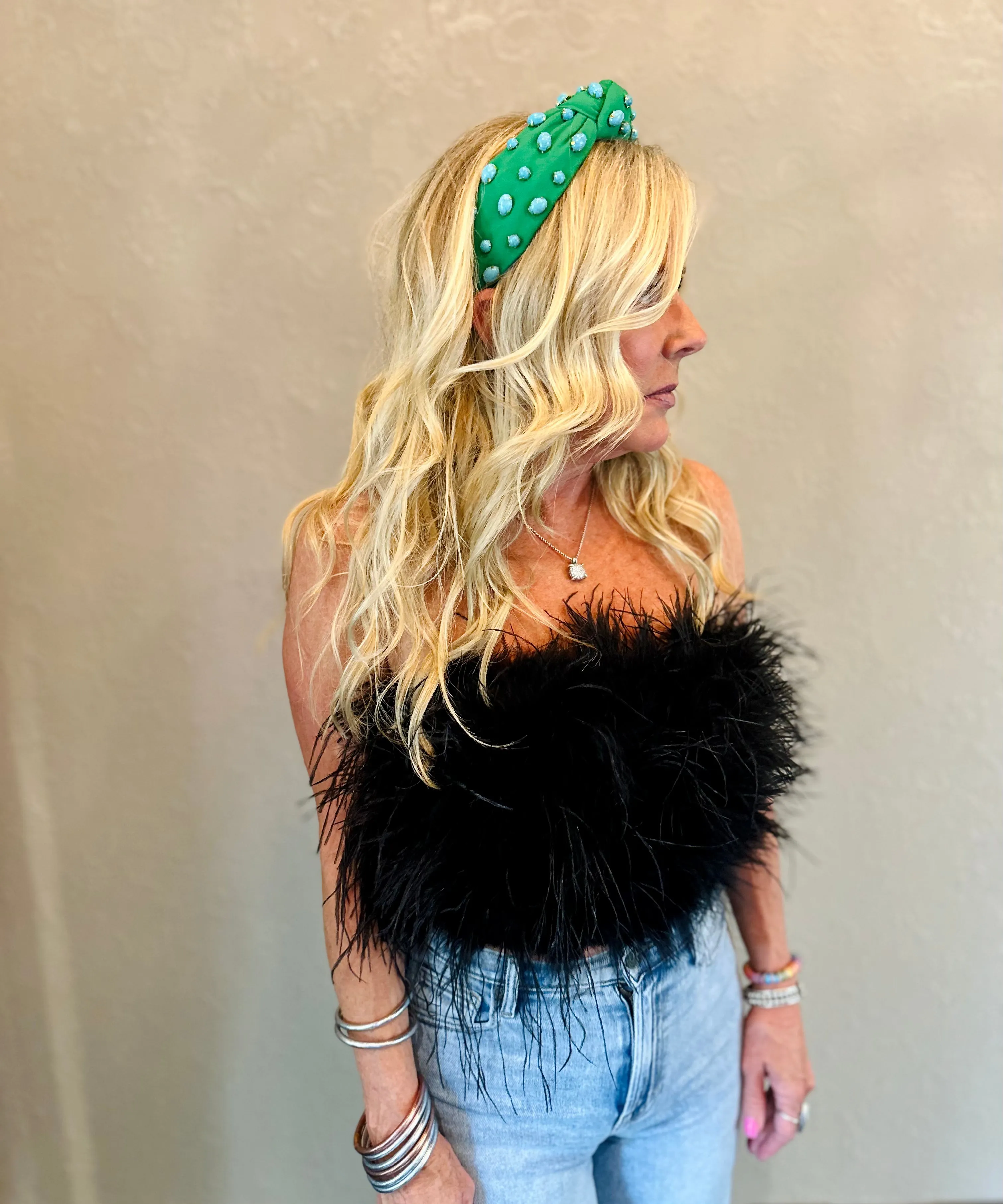 Fancy Feathered Crop Top - Black