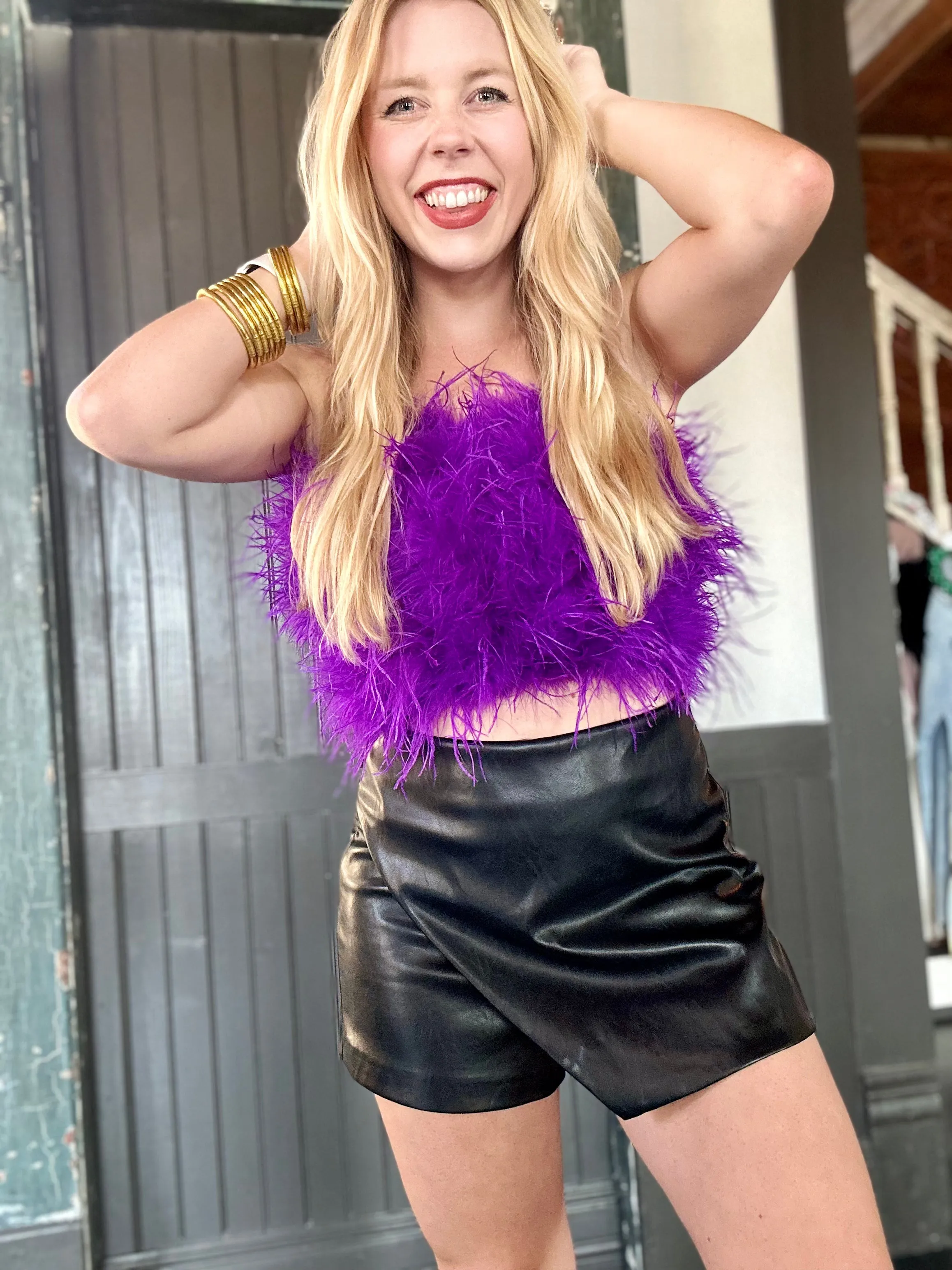 Fancy Feathered Crop Top - Purple