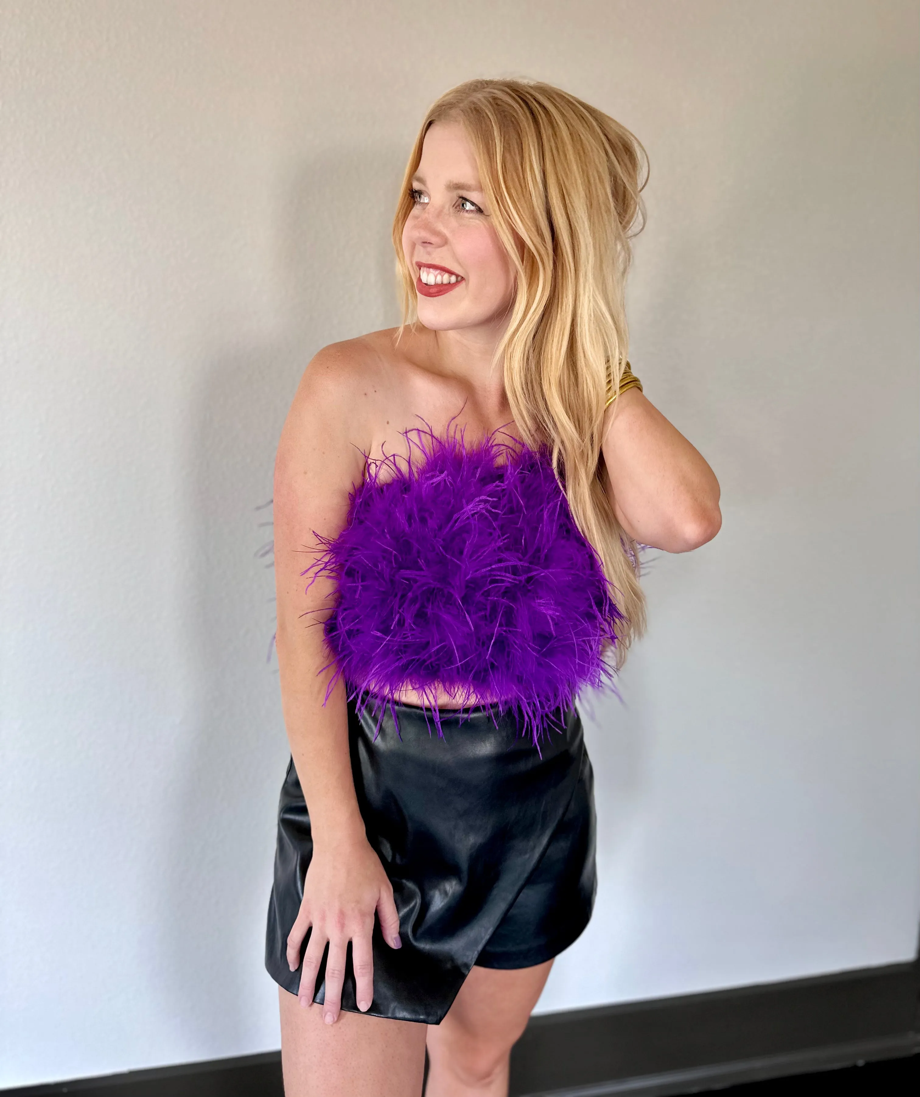 Fancy Feathered Crop Top - Purple