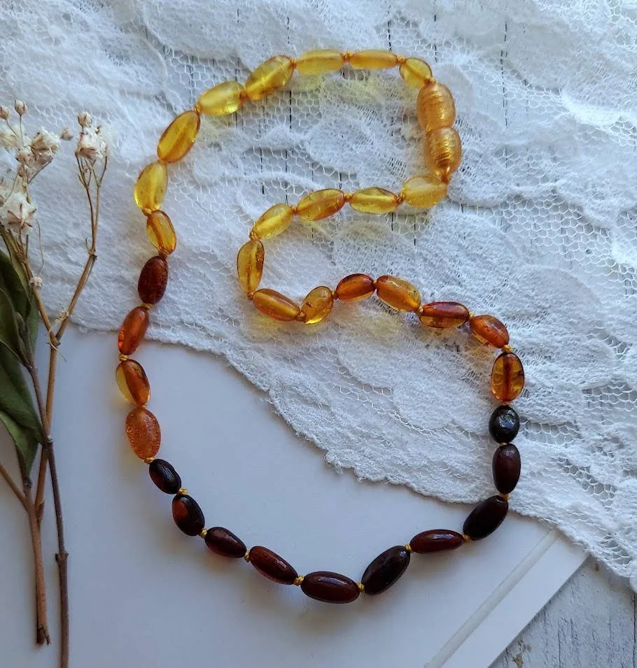 Fancy OMBRE Baltic Amber Bean Necklace w/ Tag Cert & GIA 