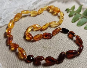 Fancy OMBRE Baltic Amber Bean Necklace w/ Tag Cert & GIA 