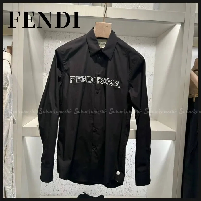 FENDI  |Unisex Collaboration Long Sleeves Logo Luxury Outlet Shirts