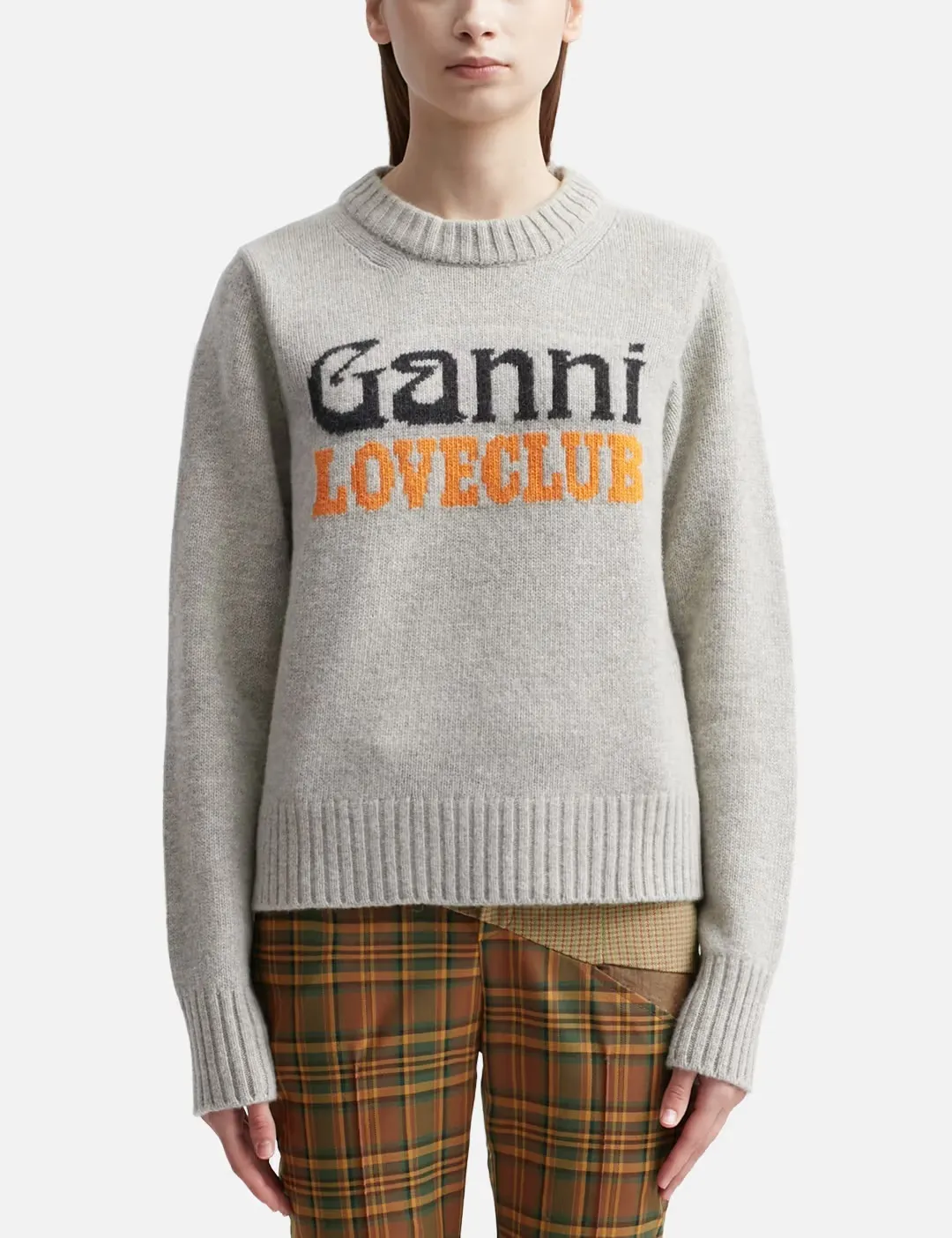 Ganni  |Crew Neck Wool Rib Long Sleeves Logo V-neck & Crew neck