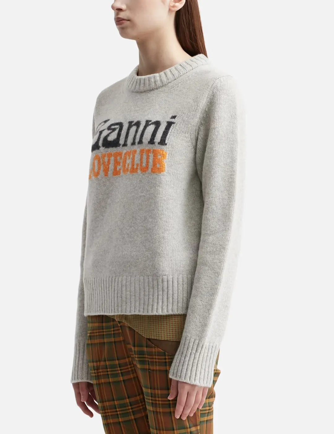 Ganni  |Crew Neck Wool Rib Long Sleeves Logo V-neck & Crew neck