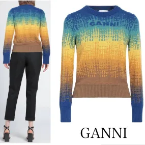 Ganni  |Wool Long Sleeves Logo V-neck & Crew neck