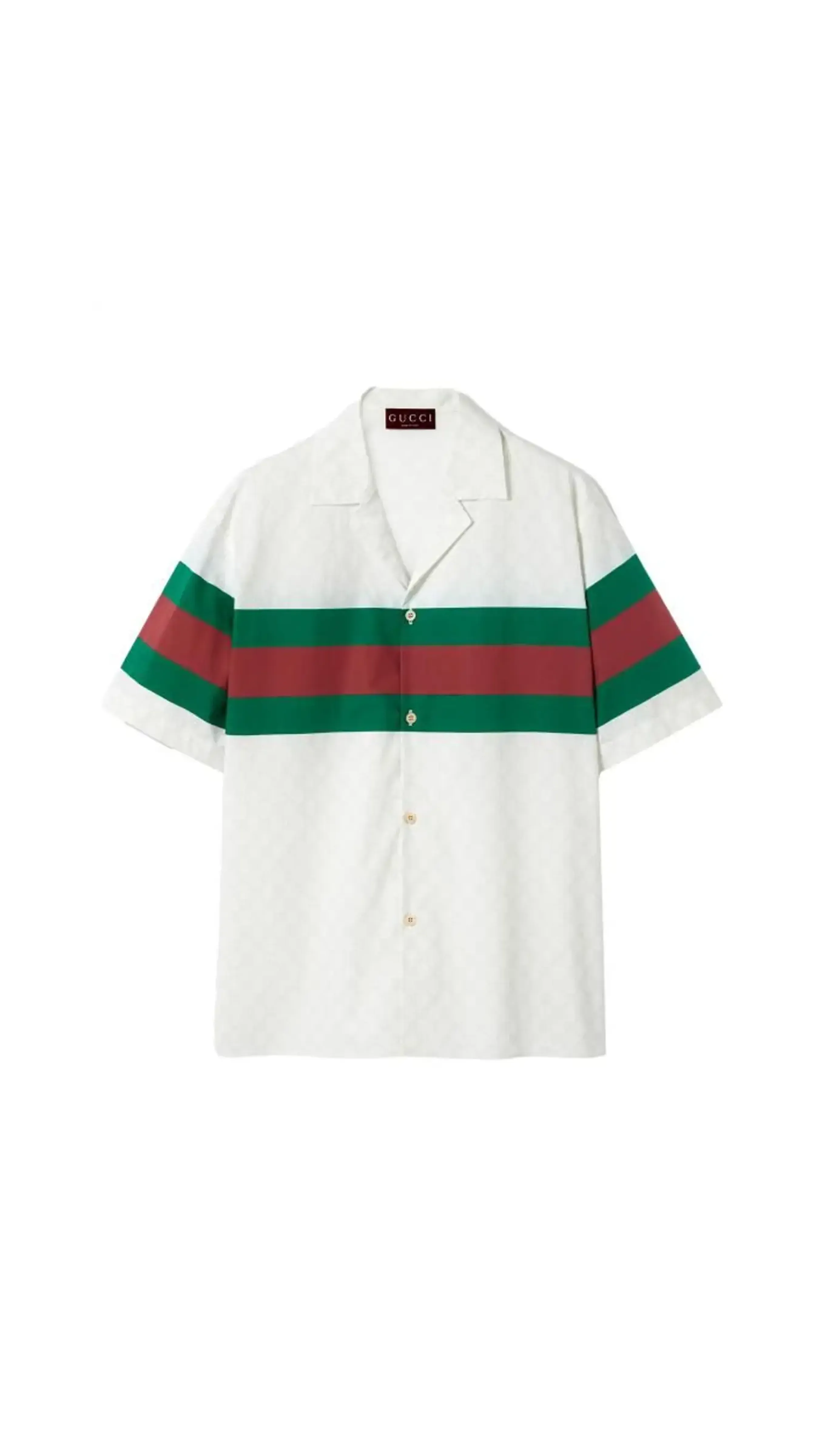 GG Cotton Shirt with Web - White/Green/Red