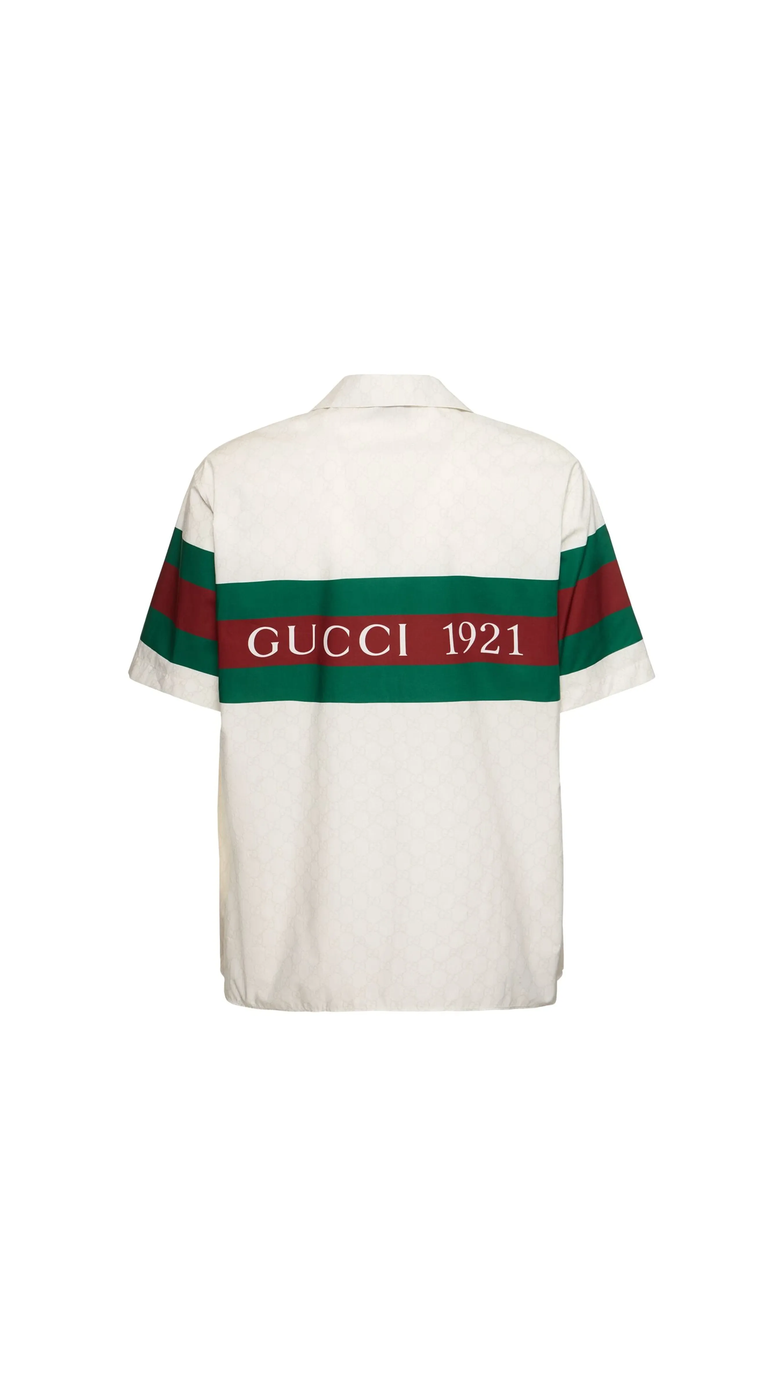 GG Cotton Shirt with Web - White/Green/Red