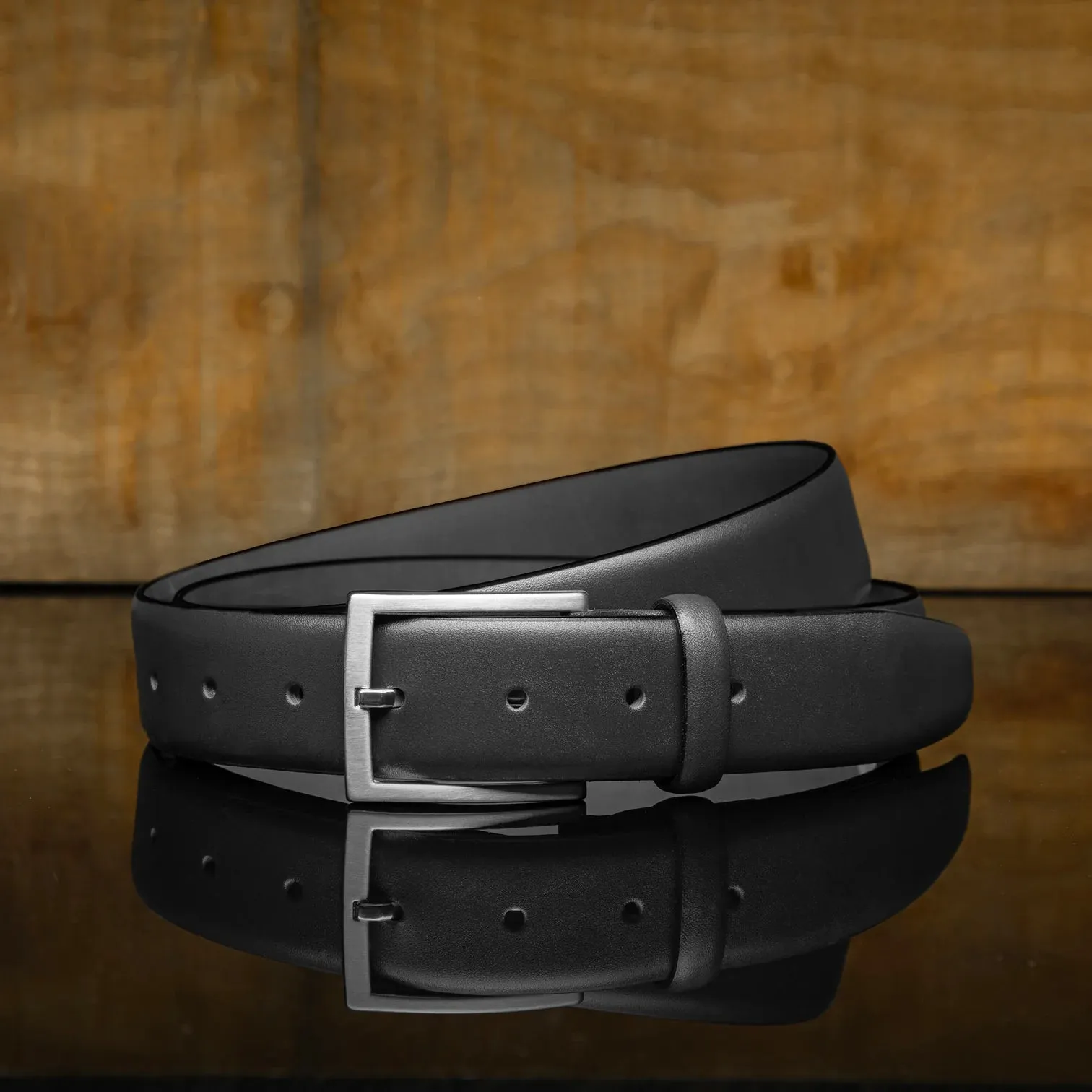 Glazed Calf Skin Belt in Black