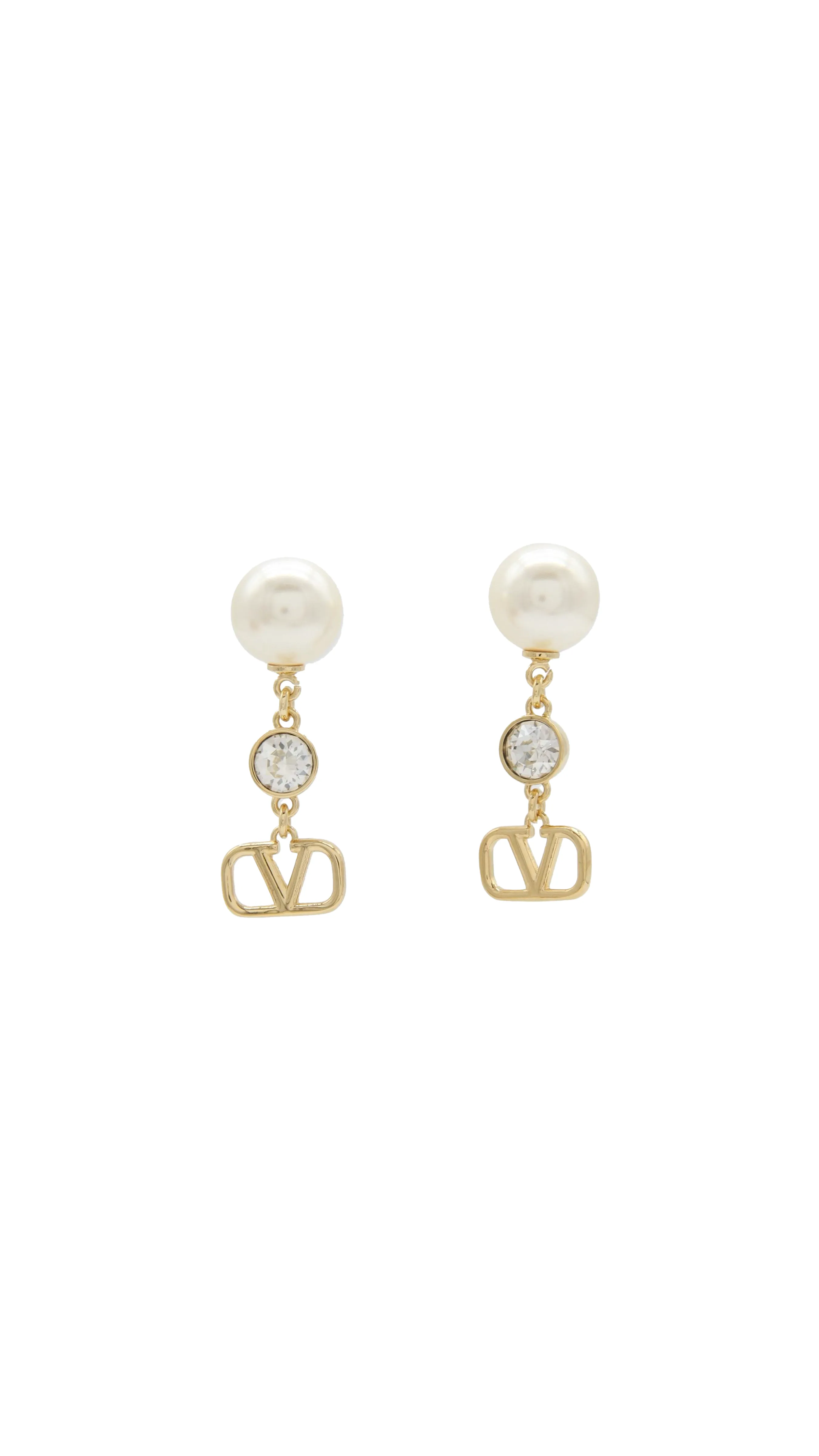 Gold Metal And Pearl Vlogo Signature Earrings - Gold