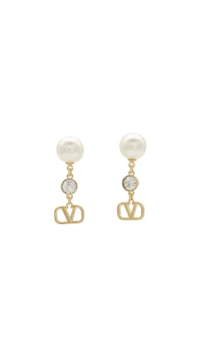 Gold Metal And Pearl Vlogo Signature Earrings - Gold