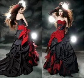 Gothic Vintage Court Style Sweetheart Ruffle Taffeta Floor Length Big Bow Corset Evening gown