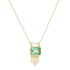 Green Tourmaline Baguette Fringe Necklace