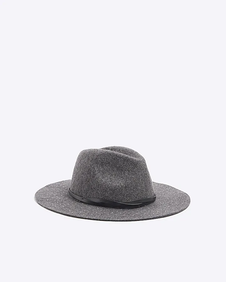 Grey Diamante Fedora Hat