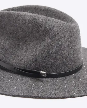 Grey Diamante Fedora Hat