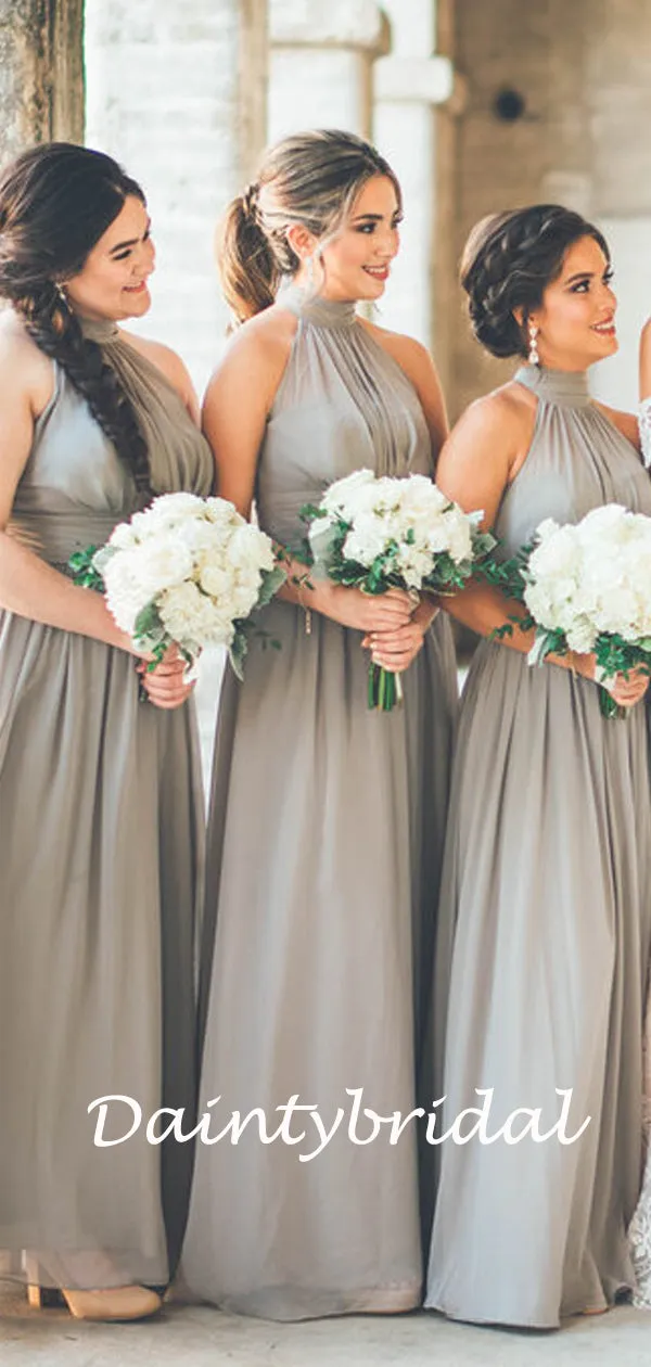 Halter V-neck Simple Cheap Floor-length Bridesmaid Dresses,DB109