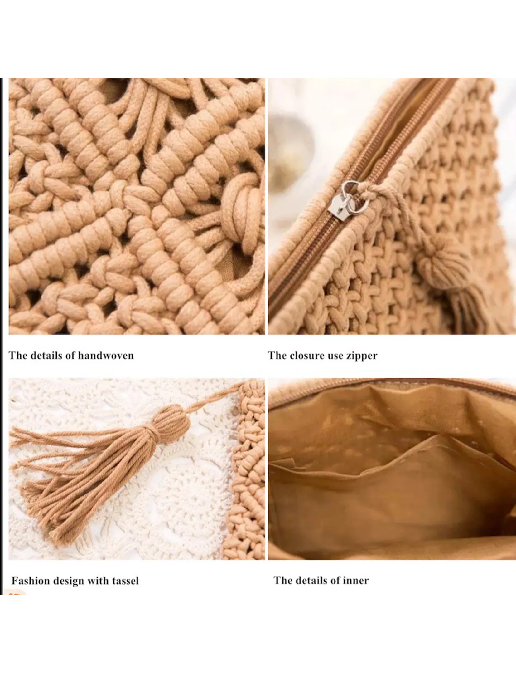 Handmade Cotton Rope Macrame Clutch, Stone