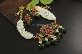 Handmade Jadau Kundan Necklace Choker Set- Fluorite Drops