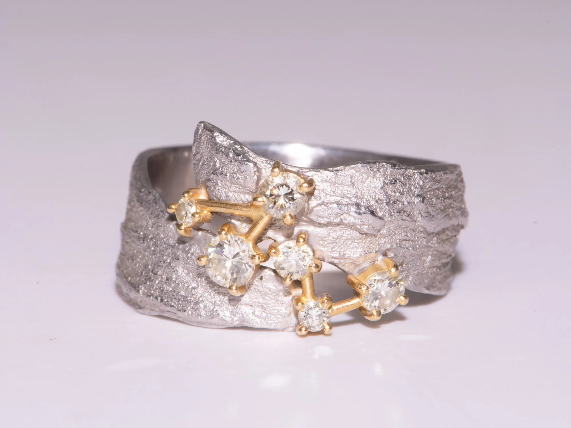 Heavy Platinum Textured Ring with Diamonds Designer Brand Tomoyuki Suganuma V1115