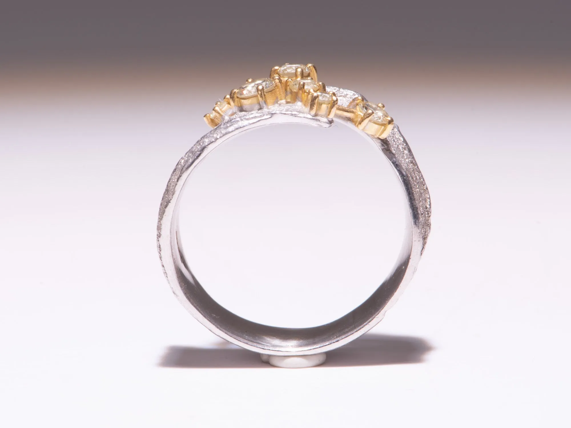 Heavy Platinum Textured Ring with Diamonds Designer Brand Tomoyuki Suganuma V1115