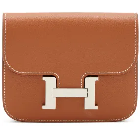 Hermès Gold Evercolor Constance Slim Wallet Palladium Hardware, 2023