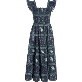 Hill House Home Women's Ellie Floral Print Ruffle Shoulder Tiered Nap Dress, Navy