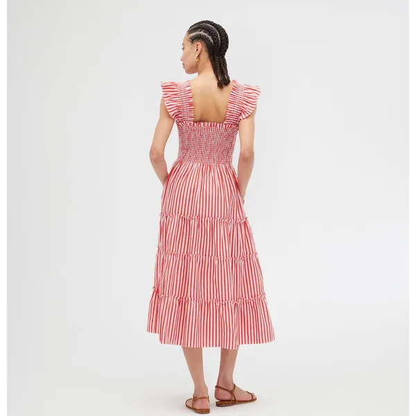 Hill House Home Women's Ellie Striped Ruffle Shoulder Tiered Nap Dress, Red