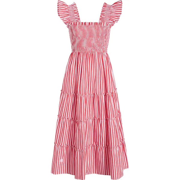 Hill House Home Women's Ellie Striped Ruffle Shoulder Tiered Nap Dress, Red