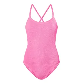 HUNZA G BUBBLEGUM Bette Cross-Back One-Piece Swimsuit - Bubblegum