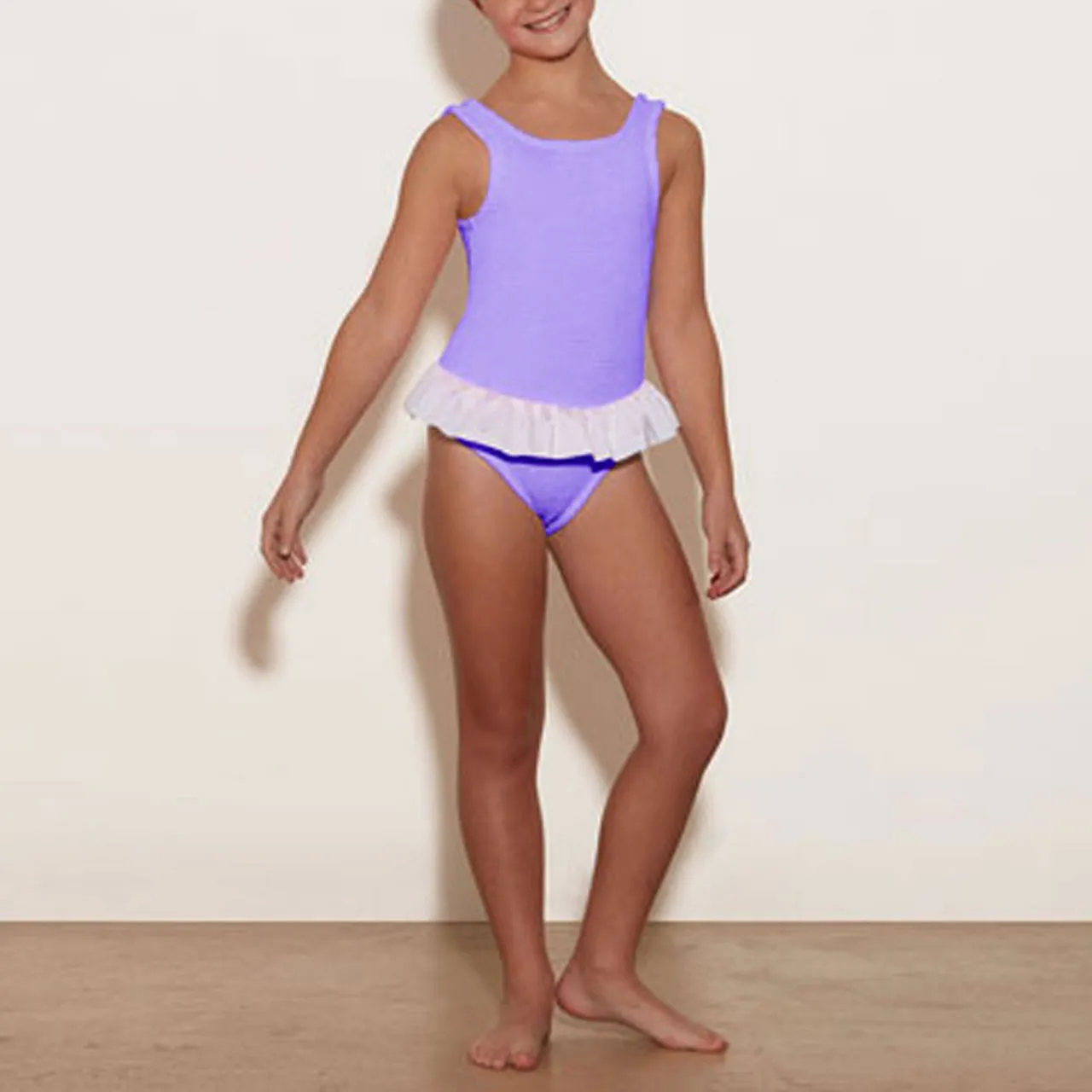 HUNZA G Denise Frill One-Piece Swimsuit 7-12 Years - LilacWhite