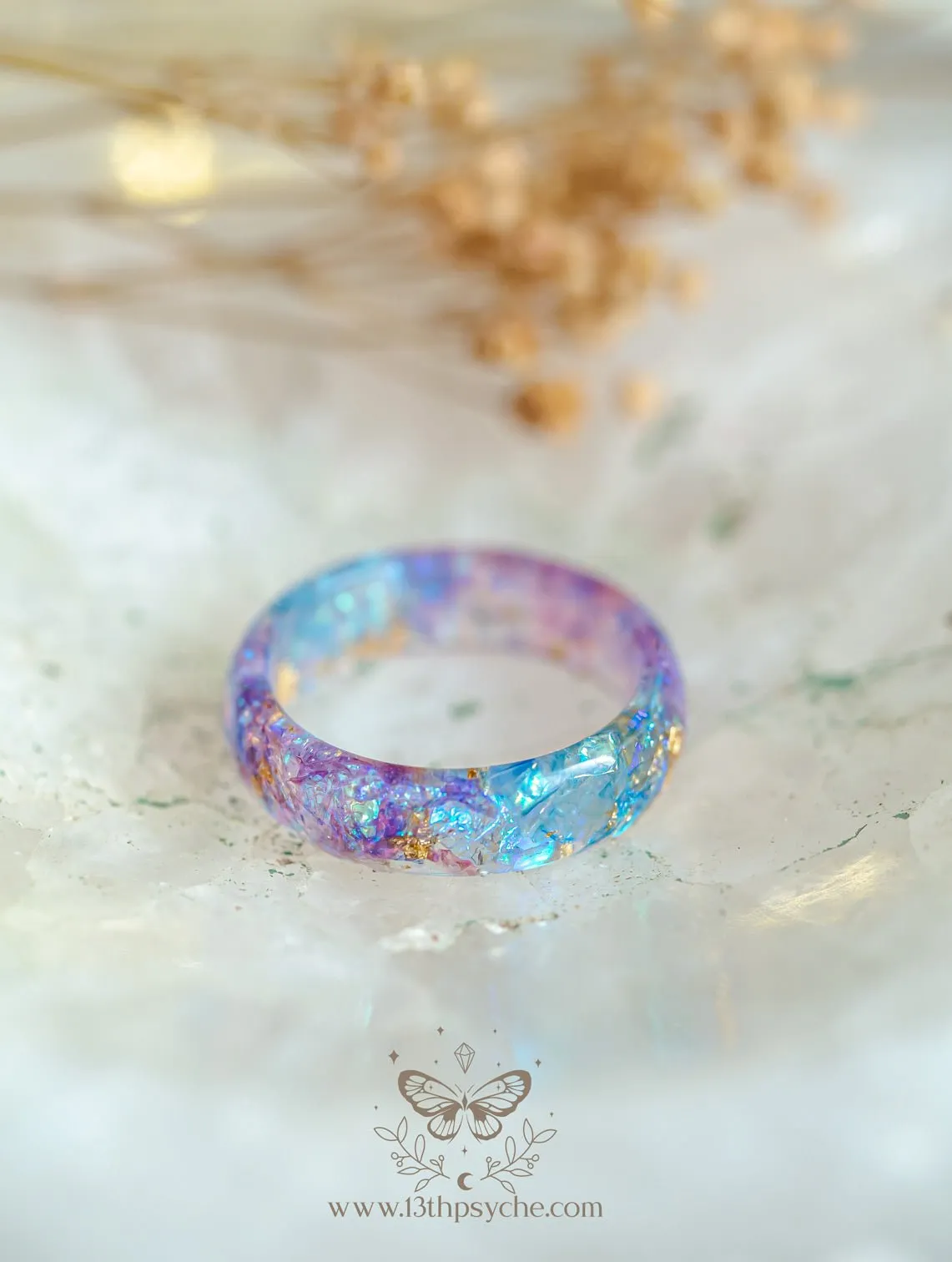 Iridescent Blue and purple resin ring