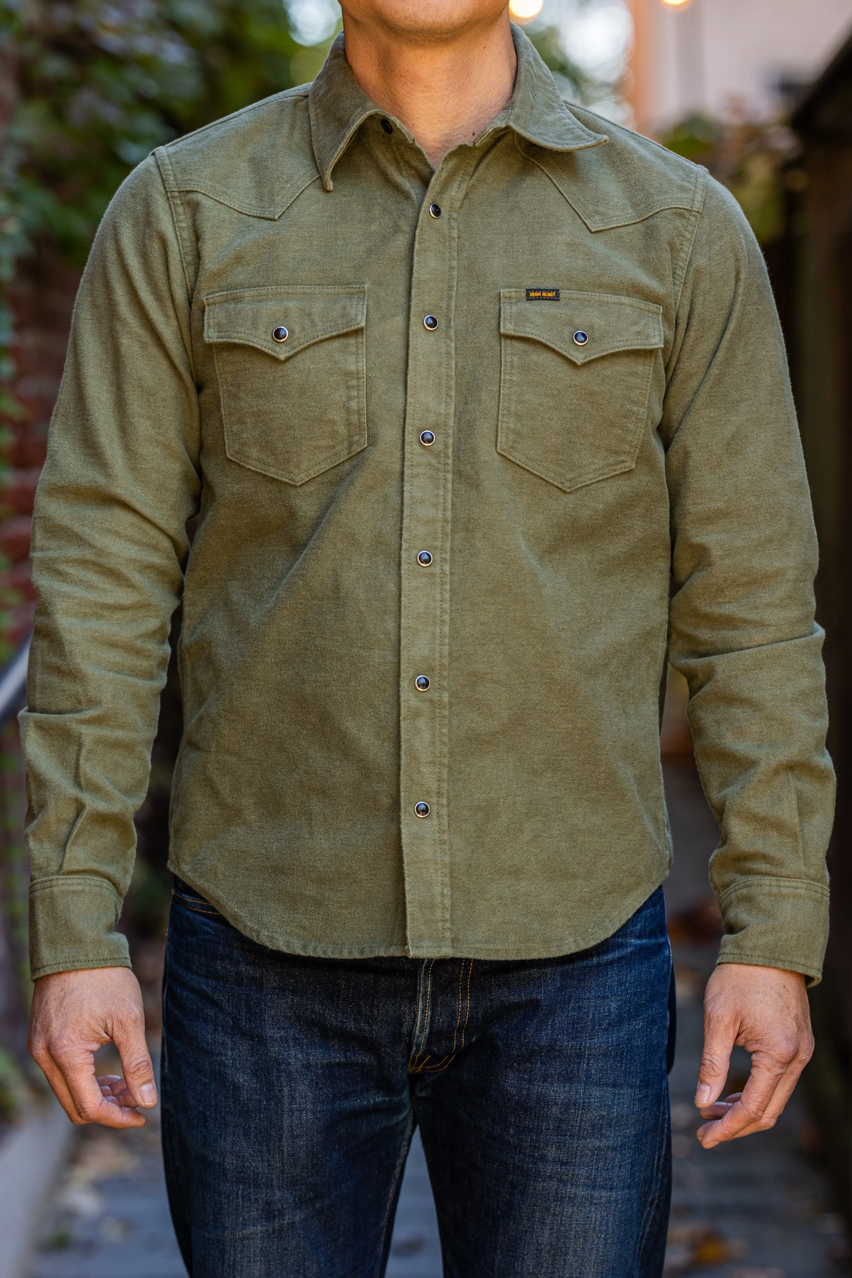 Iron Heart IHSH-330-ODG 9oz Raised Whipcord Western Shirt - Olive