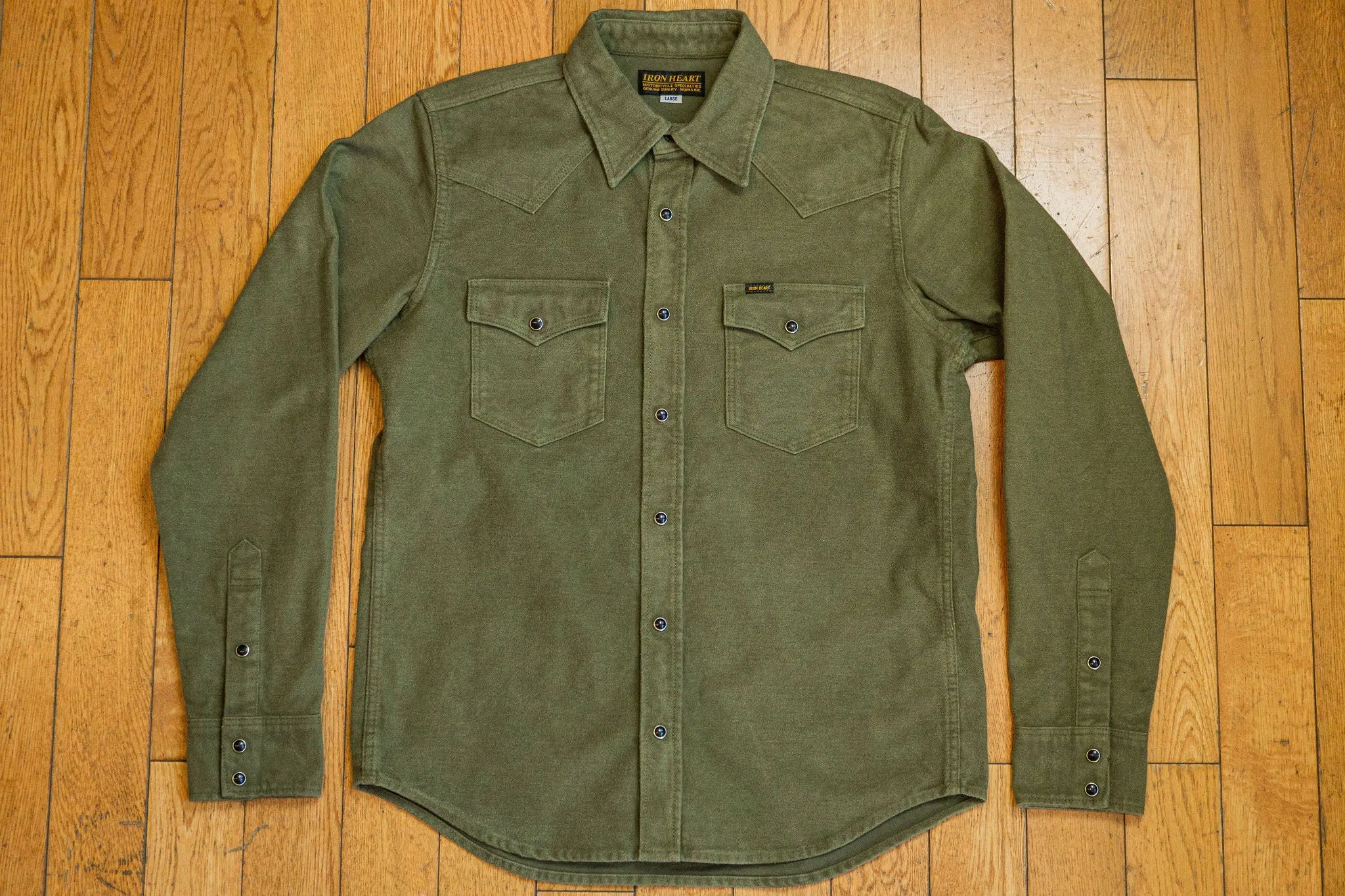 Iron Heart IHSH-330-ODG 9oz Raised Whipcord Western Shirt - Olive