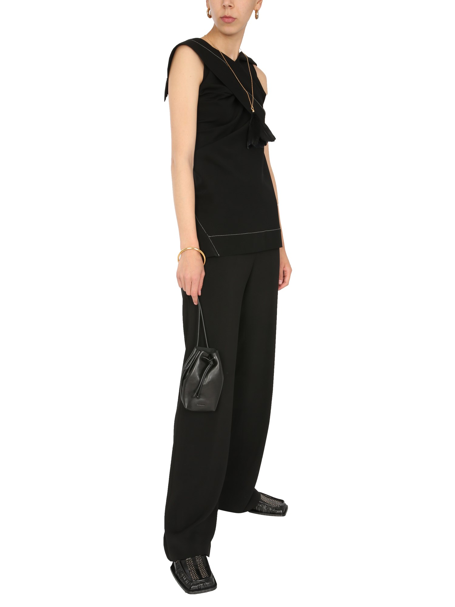 JIL SANDER    VISCOSE BLEND STRETCH PALAZZO PANTS