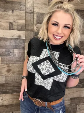 Kaci Cactus Cross On Black Tee