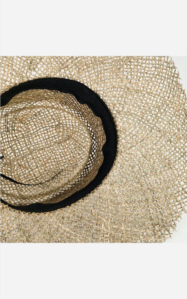 Kay Straw Weave Tribal Pattern Strap Flat Rim Sun Hat