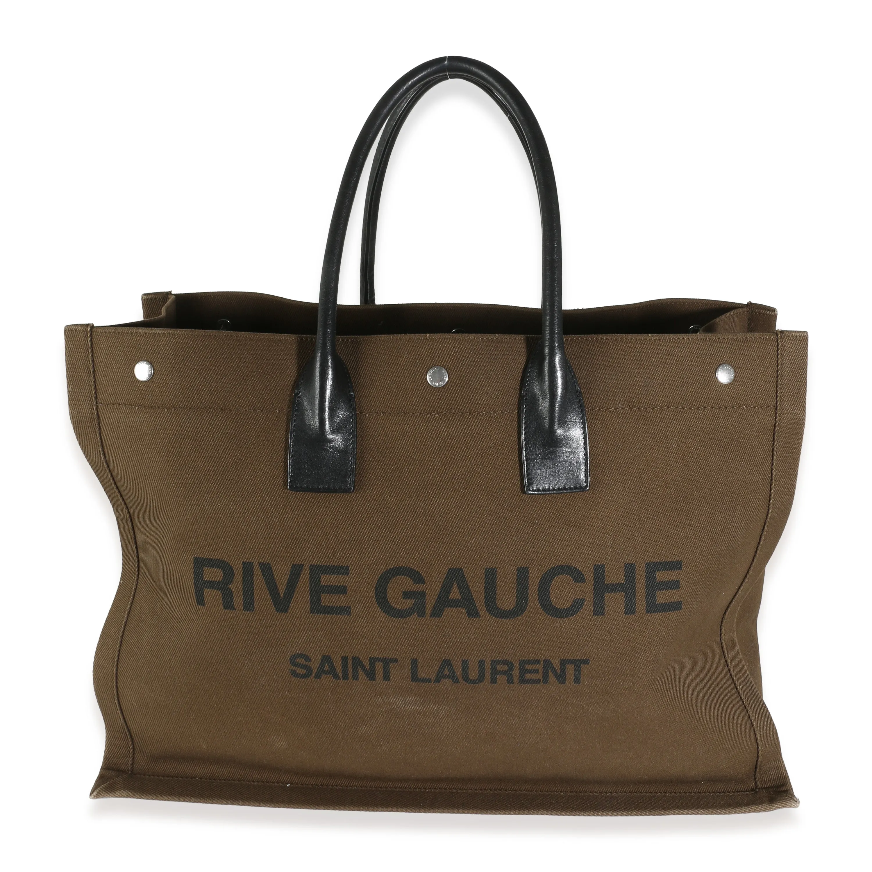 Khaki Canvas Black Calfskin Rive Gauche Tote