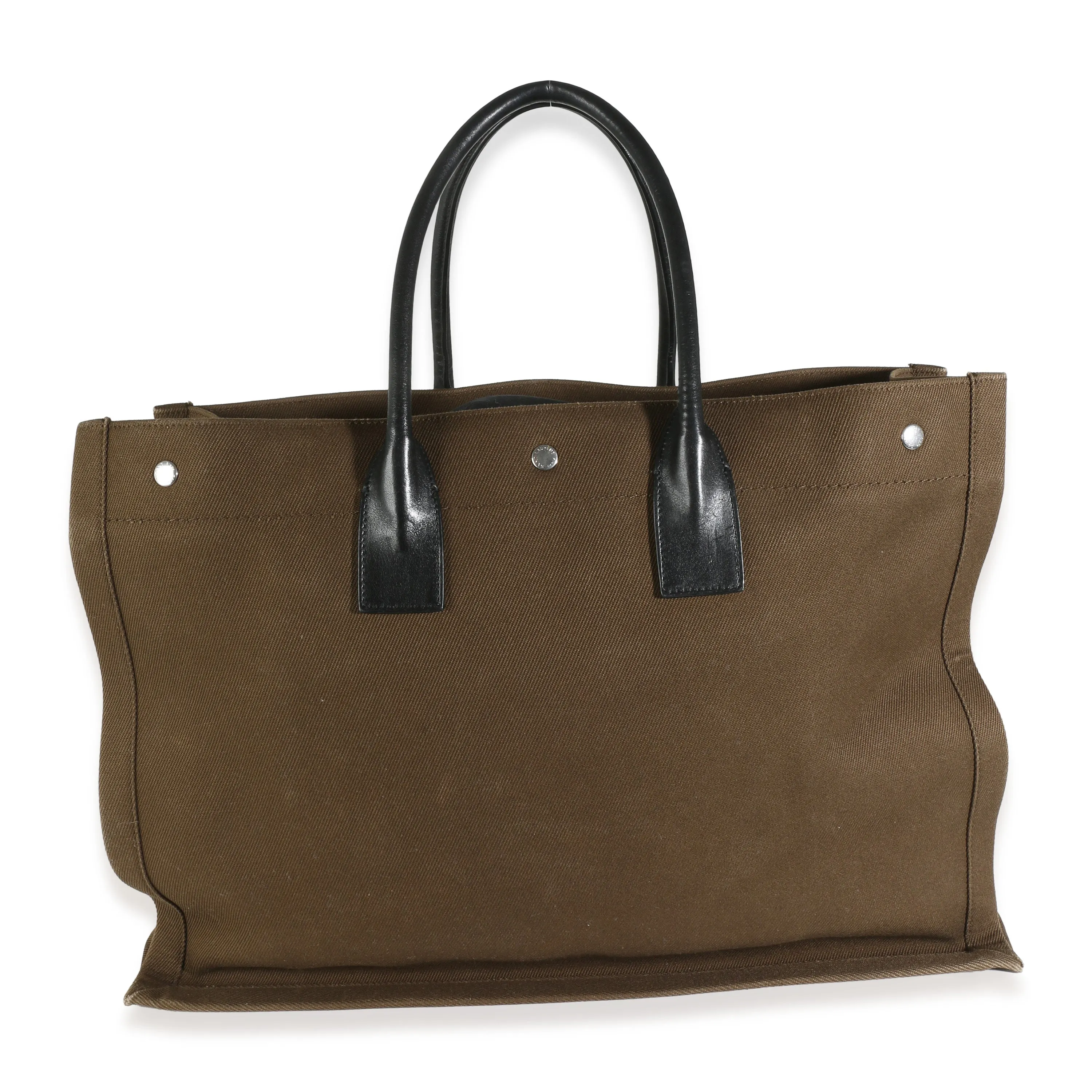 Khaki Canvas Black Calfskin Rive Gauche Tote