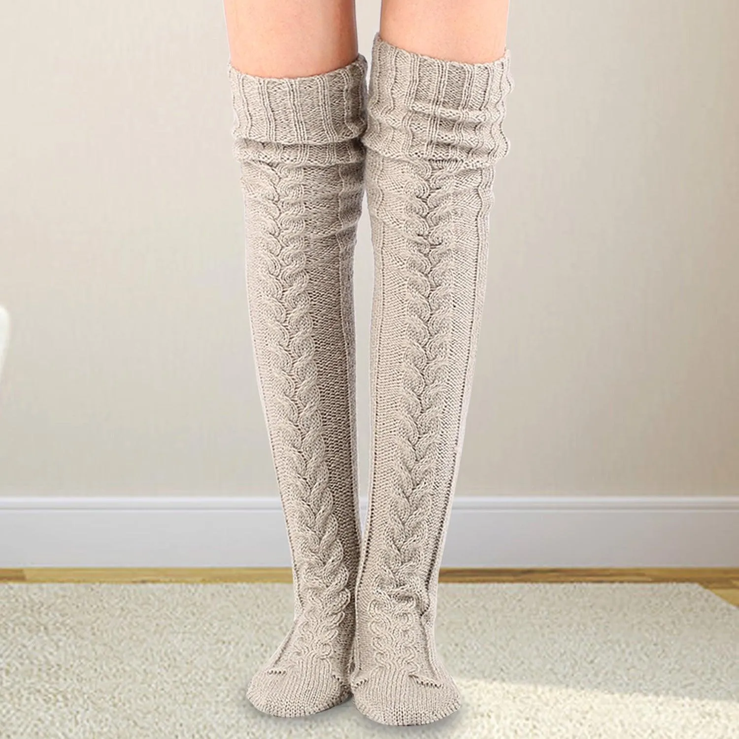 Knit Over Knee Stockings Winter Extended Woolen Solid Color Knee High Socks